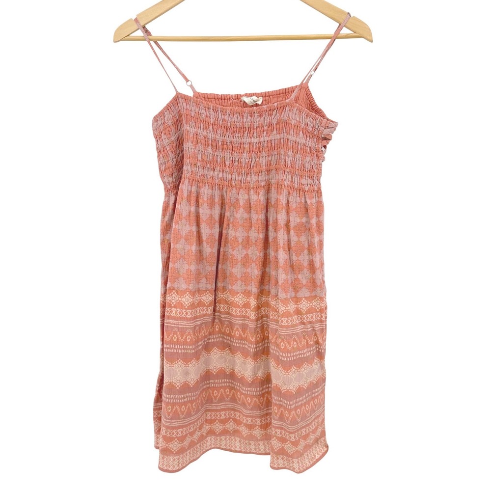 Lucky Brand Smocked Geometric Mini Dress / Boho Festival Cottagecore Summer S
